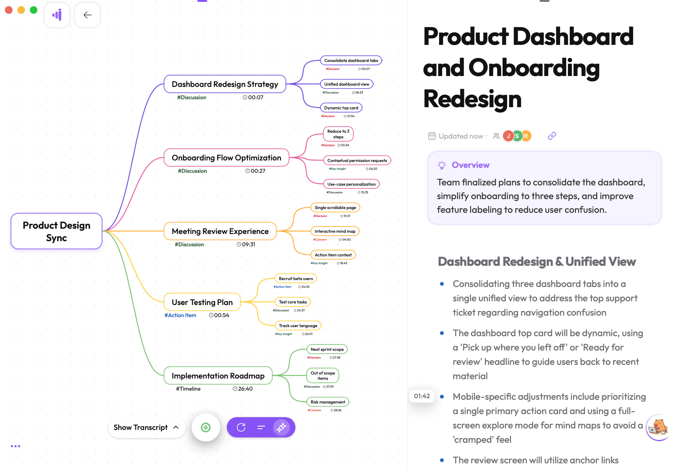 Pique mind map and AI notes from a meeting